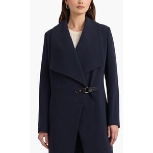 Lauren Ralph Lauren-Trim Wrap Buckle Closure Coat Dark Navy New Size Large